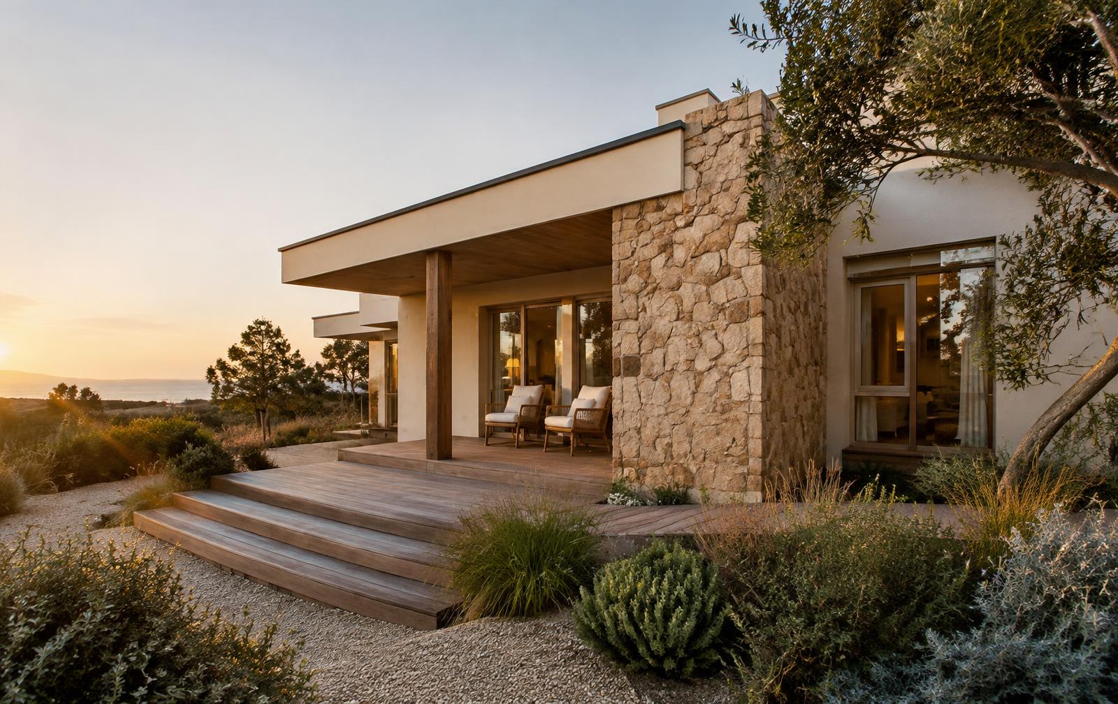 Coastal home at golden hour